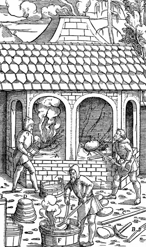 Refining copper, removing cakes of copper from the crucible and quenching in a tub of water