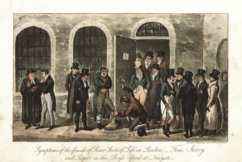 IR&G Cruickshank, "Tom, Jerry et Logic dans la cour intérieure de la prison Newgate de Londres"