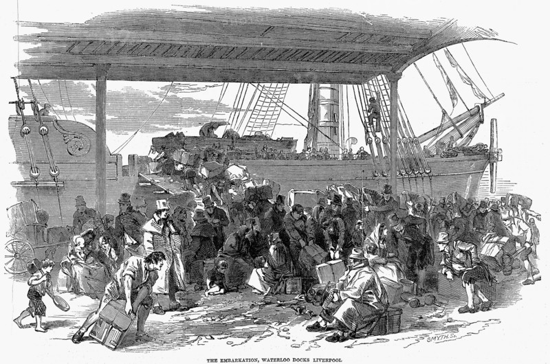 Irish emigrants embarking for America at Waterloo Docks, Liverpool