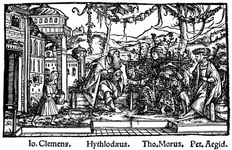 Headpiece from Thomas Moore's work depicting an ideal state where reason ruled