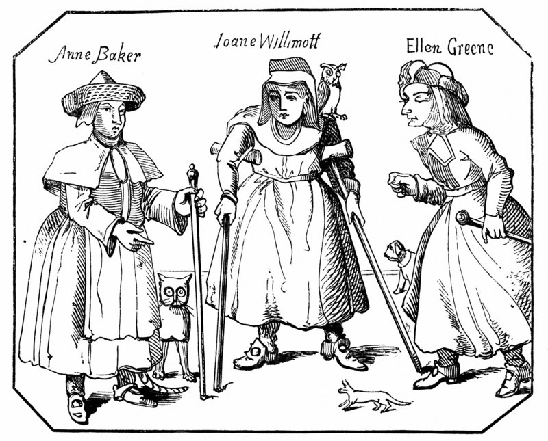 Anne Baker, Joanne Willimott and Ellen Greene, Leicestershire women with their pets and familiars