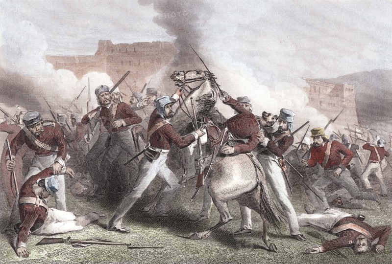 Indian Mutiny 1857-59: Death of Brigadier Adrian Hope during British attack on Fort Roodamow 15 April 1858