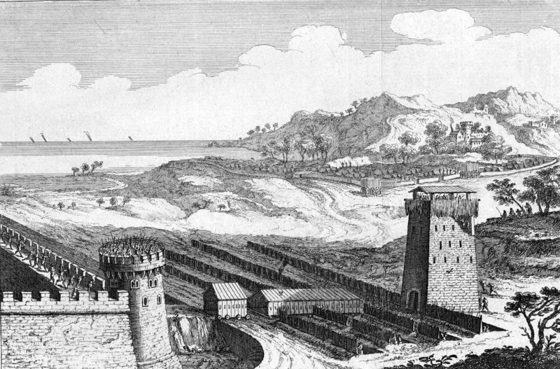Reconstruction of Julius Caesar's siege of Marseilles, showing the musculus or covered way to protect engineers approaching walls of besieged city