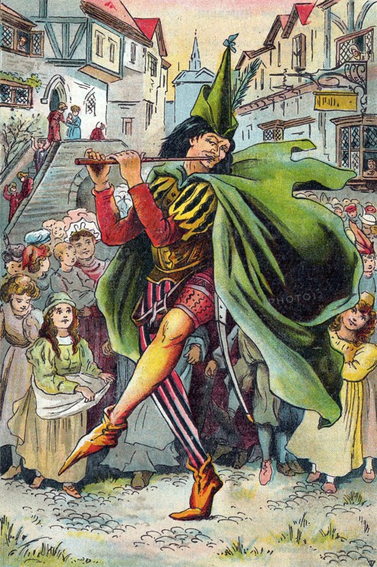 Pied Piper leading away children of German town of Hamelin