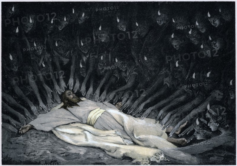 Angels ministering to Jesus after the Devil has left him