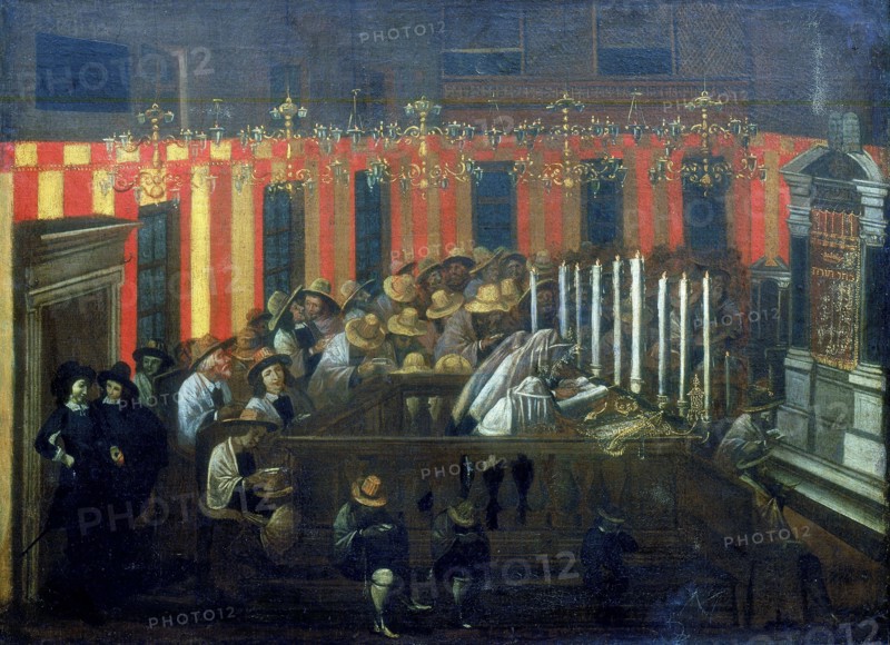 Interior of Synagogue during prayer
