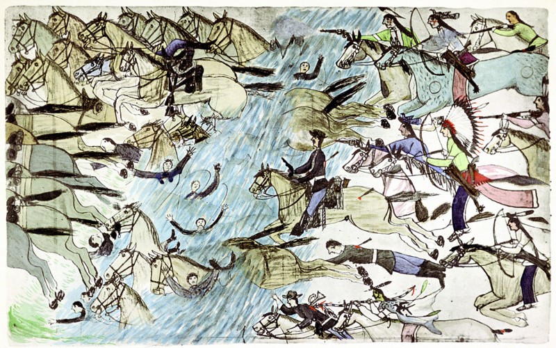 General Custers troops being chased across river