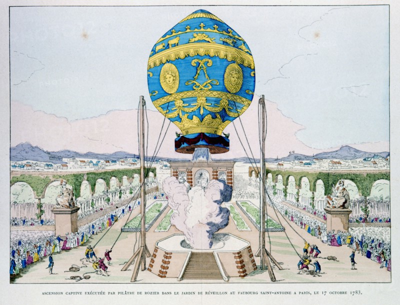 Ascent in captive hot air balloon made by Francois Pilatre de Rozier