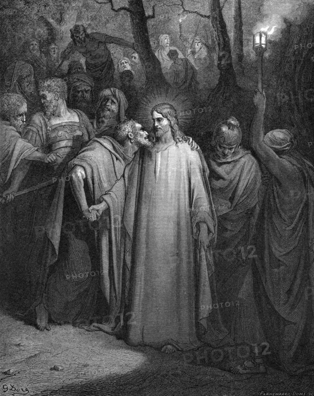 Judas betraying Christ with a kiss