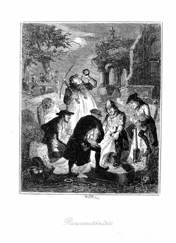 Resurrectionists or Body Snatchers raiding cemetery to provide a cadaver for dissection