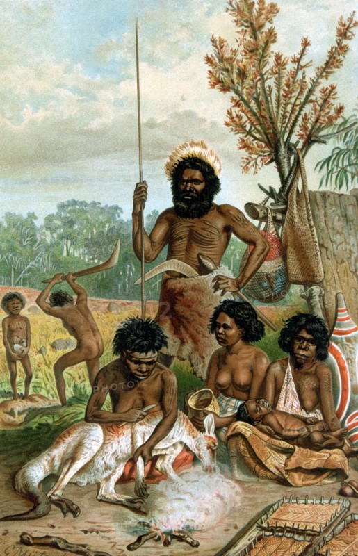 Family of New South Wales natives butchering a kangeroo