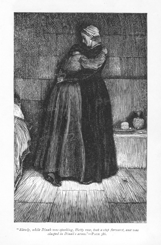 Hetty Sorrel, sentenced to death for infanticide, comforted in prison by her Methodist preacher cousin, Dinah Morris
