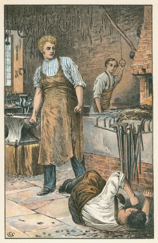 Joe Gargery, the gentle giant, provoked to violence in his smithy