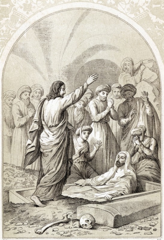 Jesus raising Lazarus from the tomb