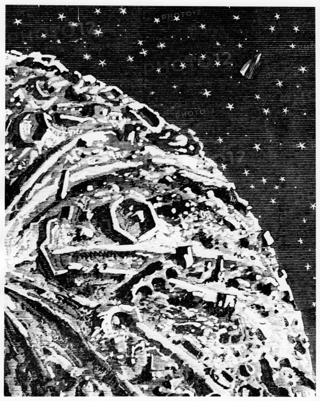 The space capsule "Columbiad" orbiting close to the Moon