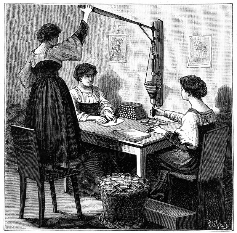 Women packing dynamite cartridges, 1888
