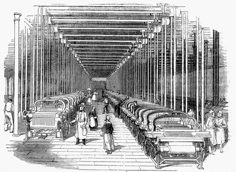 Weaving shed fitted rows with power looms