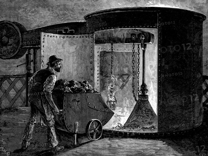 Charging a blast furnace at the Govan Iron Works, Scotland