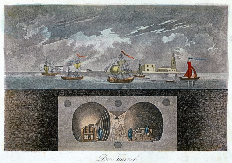 Cross-section showing position of Thames and a double arched masonry tunnel
