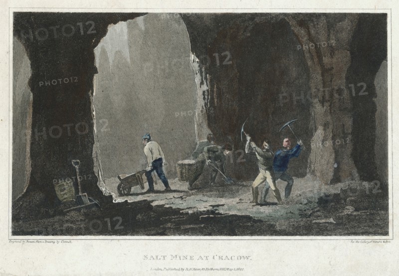 Rock Salt: Miners at work in salt mine near Cracow, Poland