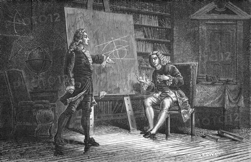 Jacques and Jean Bernoulli working on geometrical problems