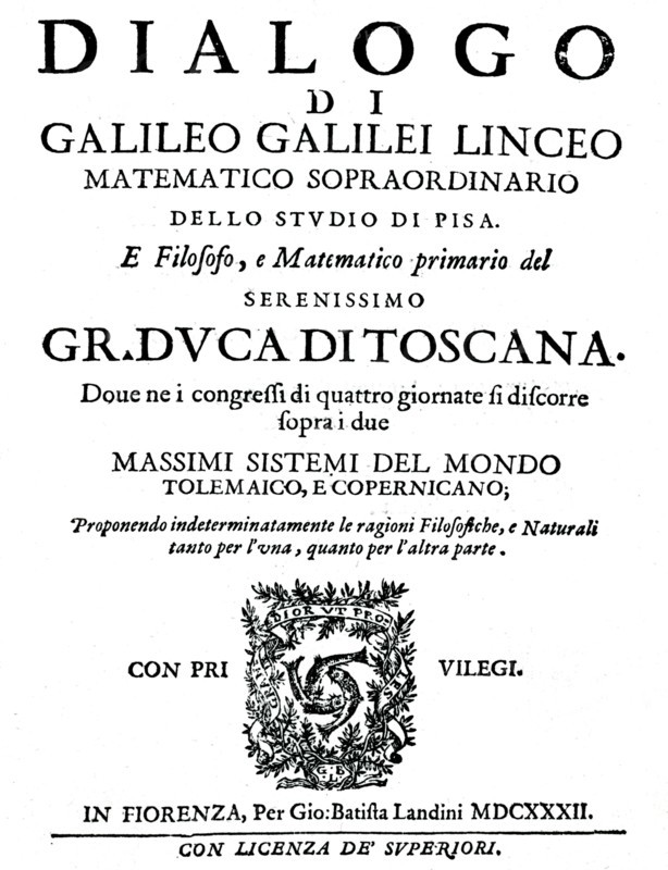 Title page of  Galileo "Dialogo sopra i due Massimi Sistemi del Mondo"