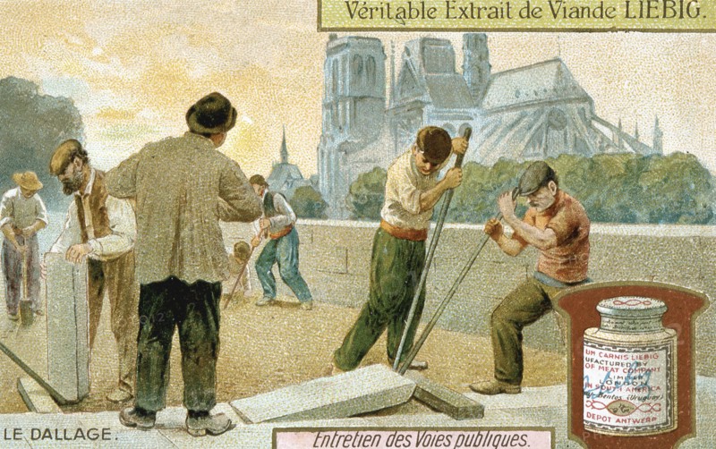 Laying paving slabs in a Paris street