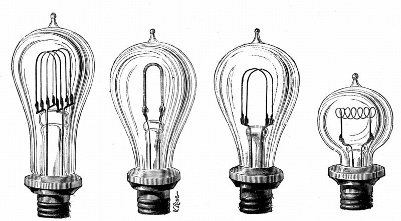 Edison's incandescent lamps showing various forms of carbon filament