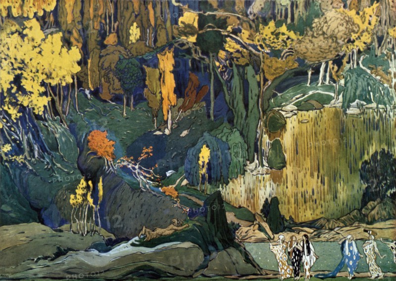 Bakst, Etude de décor pour Le Prélude à l'Après-midi d'un Faune