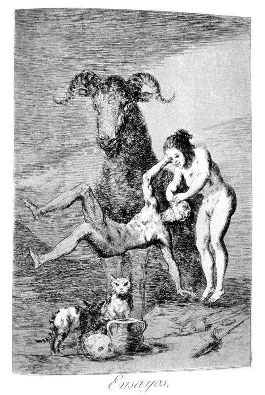 Trials', 1799. Plate 60 of 'Los caprichos'.  By Francisco Jose de Lucientes y Goya