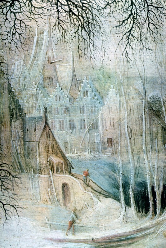 Leytens, A Winter Landscape with a Woodcutter', Detail