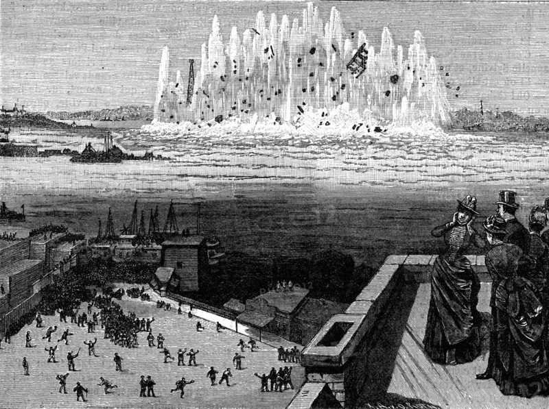 Blowing up Flood Rock, part of the Hell Gate Rocks complex