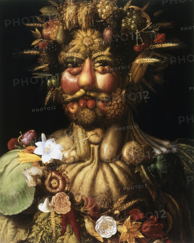' Vertumnus - Rudolf II' (c1590), showing Rudolph II (1552-1612), Holy Roman Emperor from 1576, as Vertumnus, ancient Roman god of seasons who presided over gardens and orchards.  Giuseppe Arcimboldo (c1530-93) Italian painter. Oil on canvas. Stoklosters