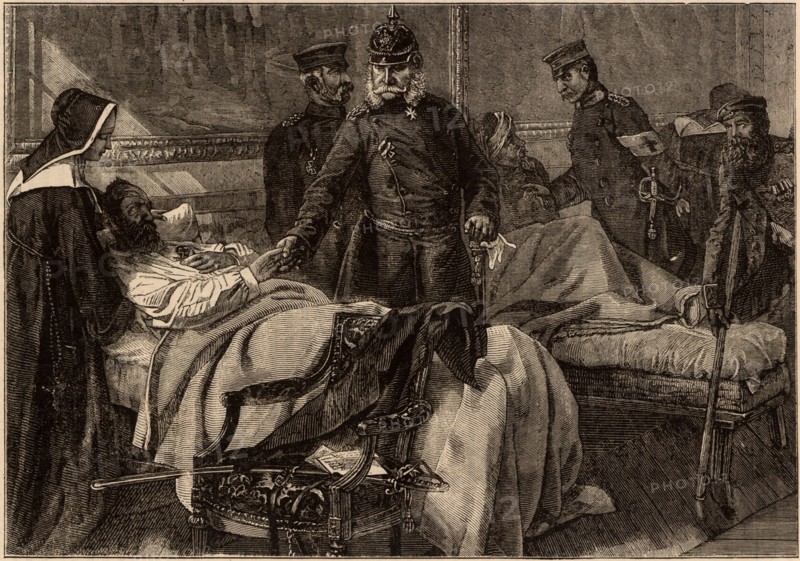 Franco-Prussian War : Wilhelm I visiting wounded German troops