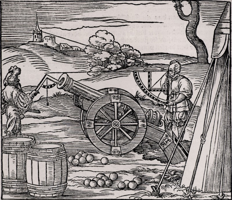 Gunners calculating the elevation of a piece of artillery