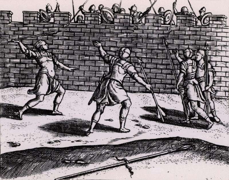 Roman spearmen attacking the walls of a besieged fortress