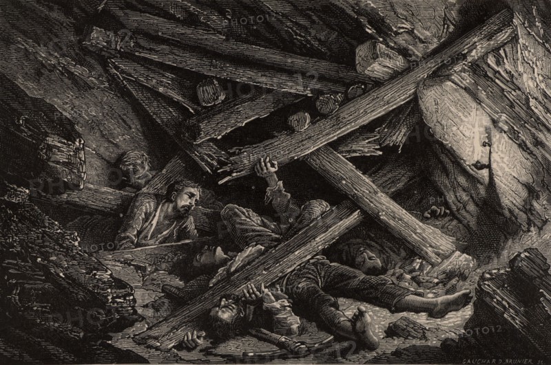 Effondrement de galerie dans une mine, 1885
