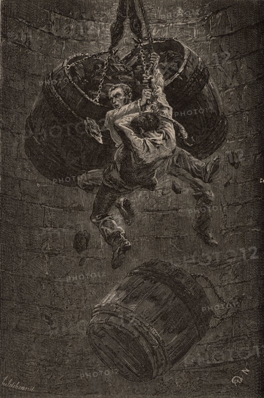 Collision de tonneaux à charbon dans le conduit d'une mine, 1869