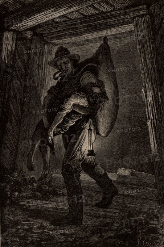 Rescuing a miner after a pit disaster, 1869