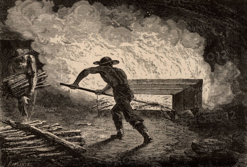 Mineur brisant une roche dans une mine, 1869