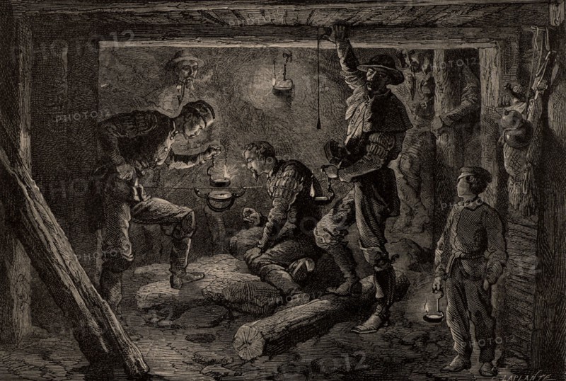 Mineur traçant le plan des galeries d'une mine, 1869
