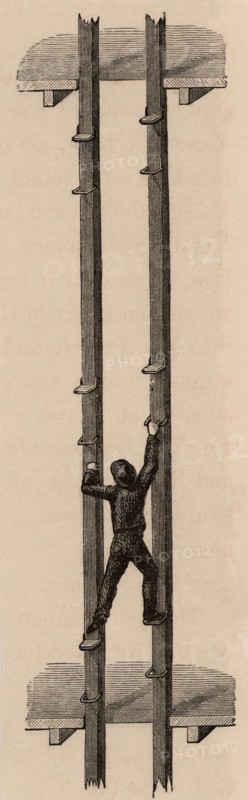 Man-engine or movable ladder adopted in Cornish mines