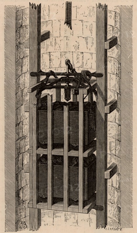 Fontaine's safety cage for mine shafts