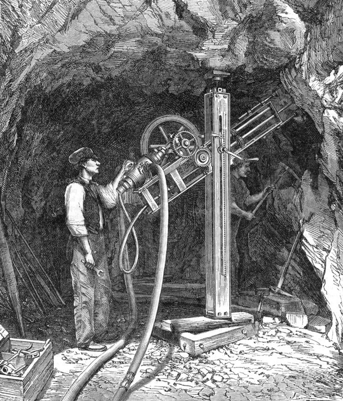 Drilling machine with diamond bit powered by compressed air