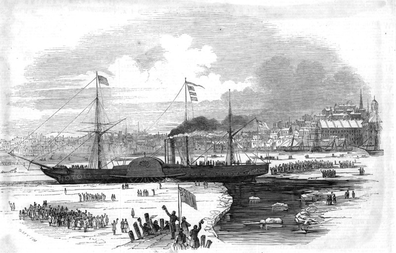 Paddle steamer 'Britannia' leaving Boston, usa
