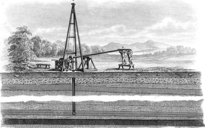 Sinking an exploratory bore hole using shearlegs