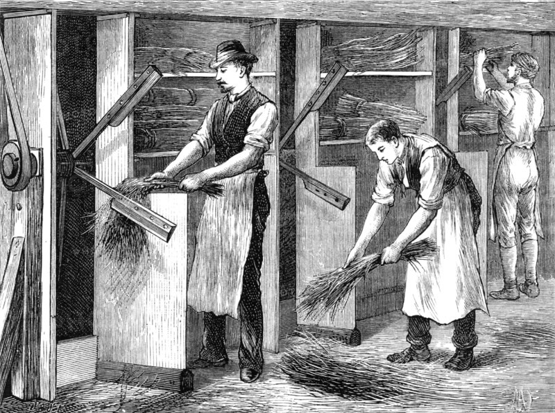 Scutching or dressing flax by beating the stalks by machine