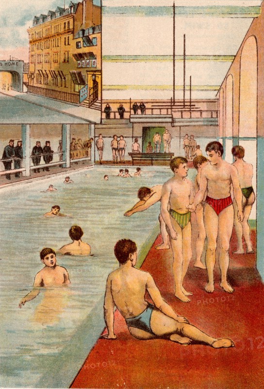 Swimming pool at Boy's Home, Stepney, London and, inset, offices of Dr Barnados on Stepney Causeway