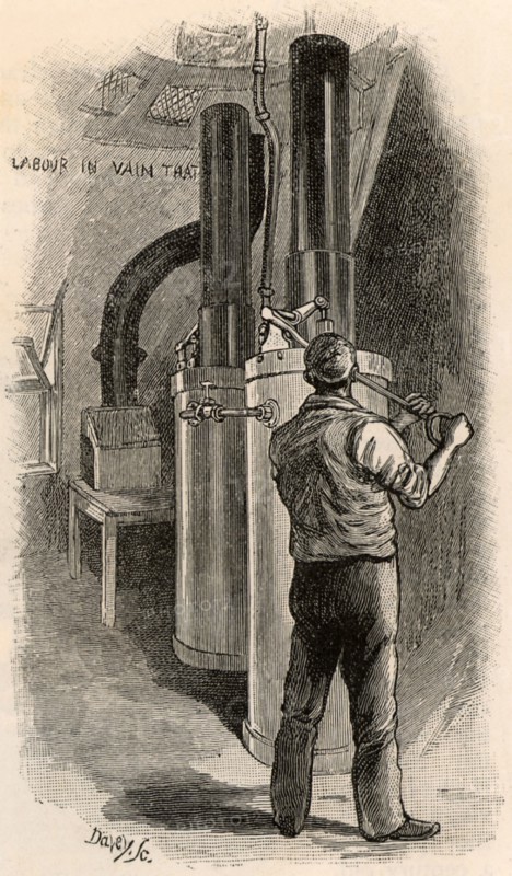 Operating the pressure pump on the Eddystone lighthouse