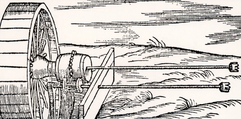 Shafts of a cannon boring machine with drilling bits on the end